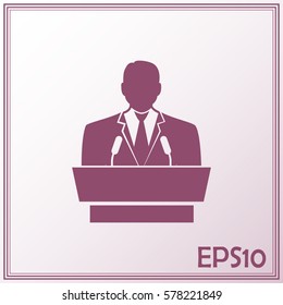 speaker icon. orator speaking from tribune vector illustration