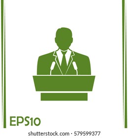 speaker icon. orator speaking from tribune vector illustration