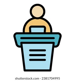 Speaker icon outline vector. Video conference. Office screen color flat