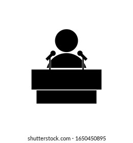 speaker icon. person on podium with microphone isolated on white background. speech and announcement symbol. vector illustration