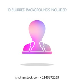 Speaker icon. Person silhouette and microphones on tribune. Colorful logo concept with simple shadow on white. 10 different blurred backgrounds included