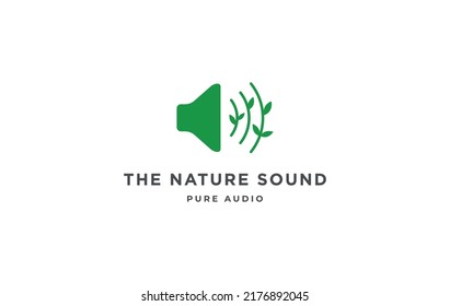 Icono del altavoz con folletos de planta naturaleza logotipo de sonido símbolo de símbolo concepto de diseño. Ilustración del vector