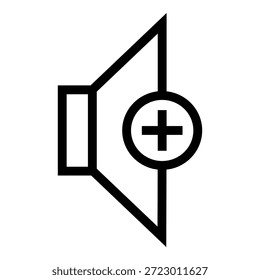 Ícone de alto-falante com símbolo de adição representando o aumento de volume, controle de som e conceito de ajuste de áudio em um estilo de interface vetorial limpo.