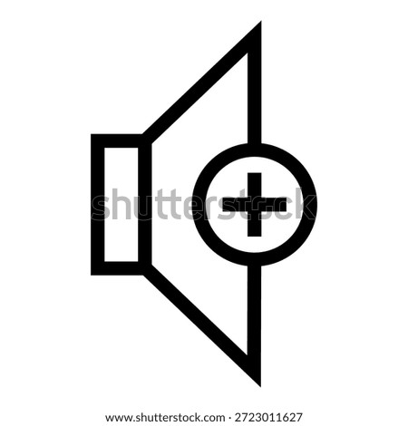Speaker icon with plus symbol representing volume increase, sound control, and audio adjustment concept in a clean vector interface style.