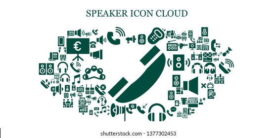 speaker icon set. 93 filled speaker icons.  Simple modern icons about  - Telephone, Megaphone, Volume, Phone call, Speaker, Walkie, Headphones, Phone, Presentation, Tambourine
