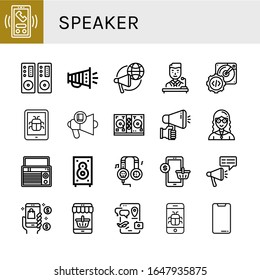 speaker icon set. Collection of Call, Loudspeaker, Megaphone, Politician, Hard disk, Smartphone, Disc jockey, Teacher, Radio, Speaker, Headphones, Mobile icons