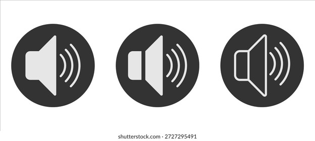 Speaker icon set. Filled and outlined audio speaker icon set in different style. Black and white loudspeaker volume icon for apps and websites. Vector illustration. EPS 10.
