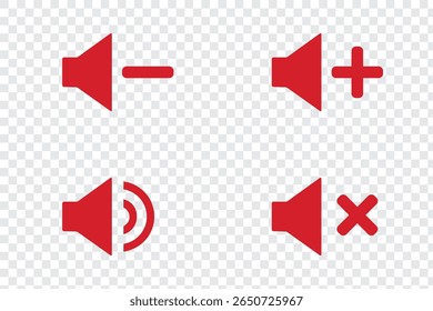 Speaker icon set. Icons Representing Audio Control Functions for Speakers Including Mute and Unmute Options.