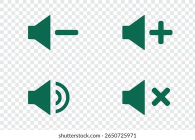 Speaker icon set. Icons Representing Audio Control Functions for Speakers Including Mute and Unmute Options.