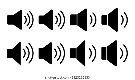 Lautsprecher Icon Set-Illustration. Lautstärkezeichen und -zeichen. Lautsprechersymbol. Tonsymbol