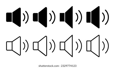 Lautsprecher Icon Set-Illustration. Lautstärkezeichen und -zeichen. Lautsprechersymbol. Tonsymbol
