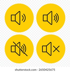 Speaker icon set. Mute sound icon set. Sound icon, volume symbol, speaker sign, audio control icon set. No speaker symbol. Vector Illustration