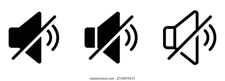 Conjunto de iconos de altavoz. Silenciar y activar el icono de signos de volumen con trazo editable. Conjunto de iconos de línea de altavoz. Ilustración vectorial. EPS 10