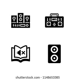 speaker icon set. muted book, sound system and radio vector icon for graphic design and web
