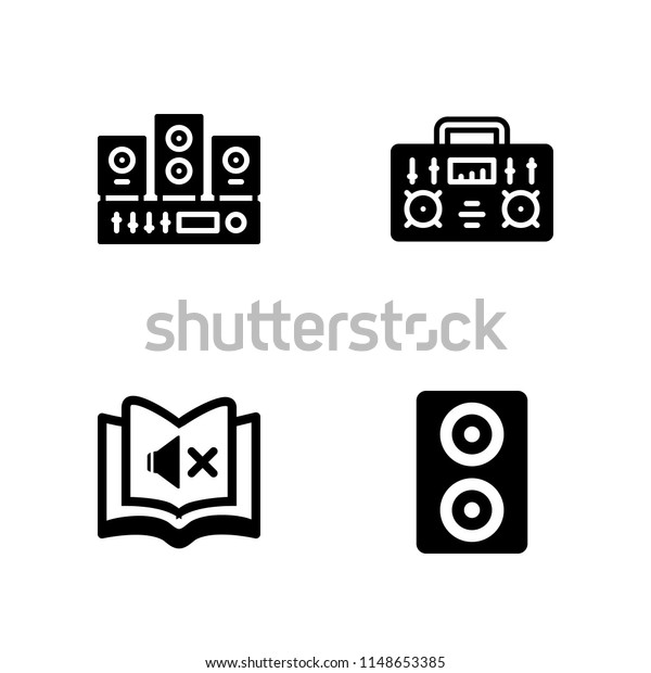 speaker icon set. muted book,\
sound system and radio vector icon for graphic design and\
web