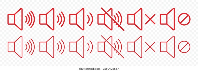 Speaker icon set. Noise icon, speaker icon. Sound vector. Media player buttons icon set isolated. Mute and unmute volume sound. Vector Illustration