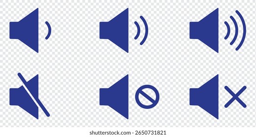 
Speaker icon set. Noise icon, speaker icon. Sound vector. Media player buttons icon set isolated. Mute and unmute volume sound. Audio, Sound System, Music Vector Graphics. 