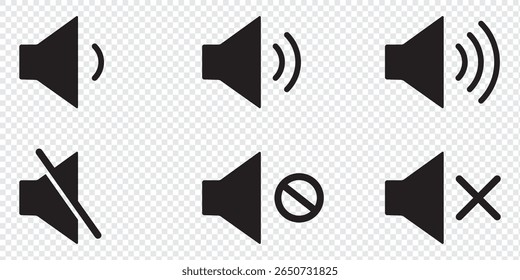 
Speaker icon set. Noise icon, speaker icon. Sound vector. Media player buttons icon set isolated. Mute and unmute volume sound. Audio, Sound System, Music Vector Graphics. 