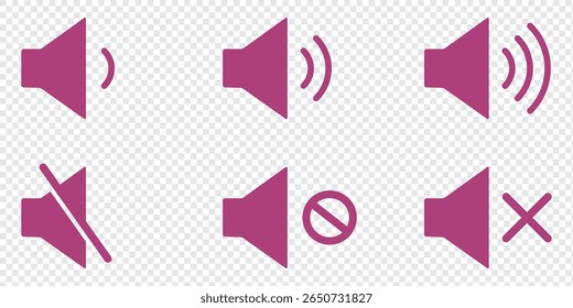 
Speaker icon set. Noise icon, speaker icon. Sound vector. Media player buttons icon set isolated. Mute and unmute volume sound. Audio, Sound System, Music Vector Graphics. 
