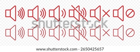 Speaker icon set. Noise icon, speaker icon. Sound vector. Media player buttons icon set isolated. Mute and unmute volume sound. Vector Illustration