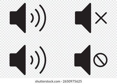 Ícone de alto-falante definido. Ícone de alto-falante silencioso e em anel definido com ilustração de vetor de estilo simples e plana. Conjunto de ícones de alto-falante. volume ícones vetor. ícone de alto-falante vetor. Desativar mudo e desativar mudo do som do volume.