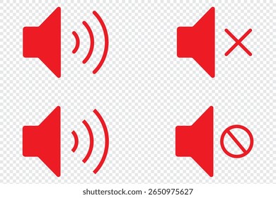 Ícone de alto-falante definido. Ícone de alto-falante silencioso e em anel definido com ilustração de vetor de estilo simples e plana. Conjunto de ícones de alto-falante. volume ícones vetor. ícone de alto-falante vetor. Desativar mudo e desativar mudo do som do volume.
