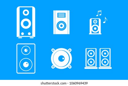 Speaker icon set. Simple set of speaker vector icons for web design isolated on blue background