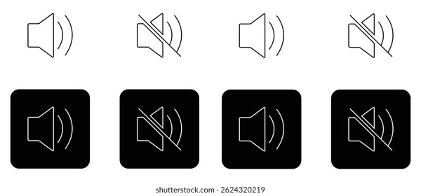 Speaker Icon Set - Sound and Mute Symbols Vector Illustration