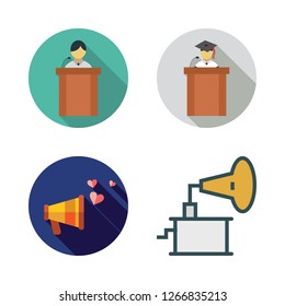 speaker icon set. vector set about megaphone, lecture and phonograph icons set.