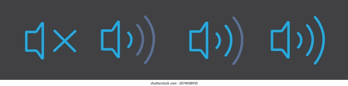Speaker icon set vector. Volume icon. Loudspeaker icon vector. Blue icon.