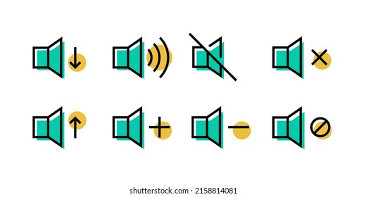 Lautsprechersymbol eingestellt. Volumensymbol. Lautsprechersymbol. Lautstärke Auf und Ab, Lautstärke, Tonsymbol