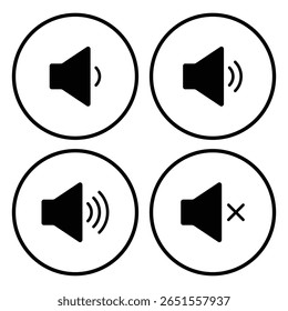 Conjunto de ícones de alto-falante. volume, ícone de alto-falante vetor. símbolo de som. Desativar mudo e desativar mudo do som do volume. Ícone de volume do alto-falante com ondas de som. Ícone de alto-falante silencioso e em anel definido com simples e traçado. EPS 10. 
