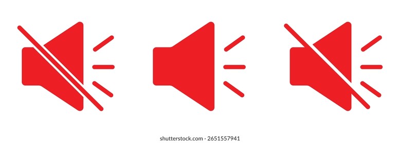 Conjunto de ícones de alto-falante. volume, ícone de alto-falante vetor. símbolo de som. Desativar mudo e desativar mudo do som do volume. Ícone de volume do alto-falante com ondas de som. Ícone de alto-falante silencioso e em anel definido com simples e traçado. EPS 10. 