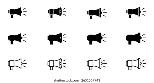 Conjunto de ícones de alto-falante. volume, ícone de alto-falante vetor. símbolo de som. Desativar mudo e desativar mudo do som do volume. Ícone de volume do alto-falante com ondas de som. Ícone de alto-falante silencioso e em anel definido com simples e traçado. EPS 10. 