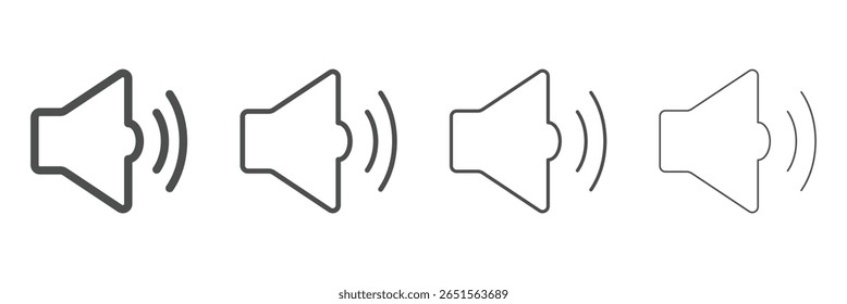 Speaker icon set. volume, loudspeaker icon vector. sound symbol. mute and silent icon. increases and reduces the sound. Sound icon, volume symbol, speaker sign, audio control. Eps 10. 