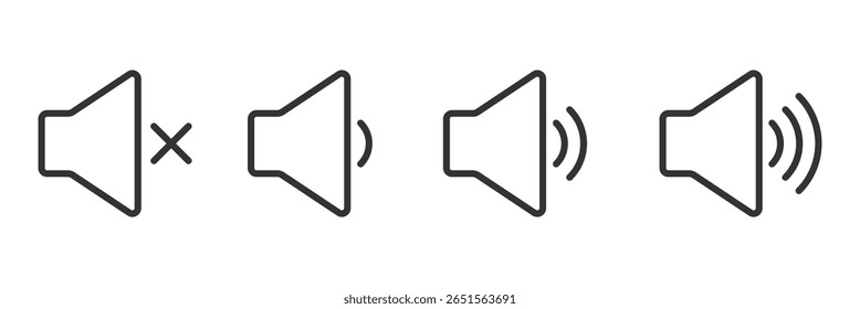 Conjunto de ícones de alto-falante. volume, ícone de alto-falante vetor. símbolo de som. ícone mudo e silencioso. aumenta e reduz o som. Ícone de som, símbolo de volume, sinal de alto-falante, controle de áudio. Eps 10. 