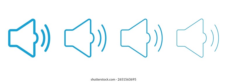 Speaker icon set. volume, loudspeaker icon vector. sound symbol. mute and silent icon. increases and reduces the sound. Sound icon, volume symbol, speaker sign, audio control. Eps 10. 