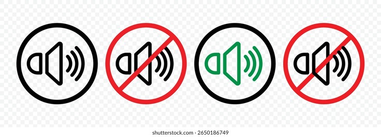 Speaker icon set. volume icon vector. Noise icon, Silent sign, Low volume, Maximum Volume symbol, No volume. Mute and unmute sound flat vector icons. 