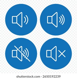 Speaker icon set. volume icon vector. Mute and unmute volume sound. Blue volume control sign, Audio icon. Vector Illustration