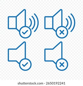 Speaker icon set. volume icon vector. Mute and unmute volume sound. Blue volume control sign, Audio icon. Vector Illustration