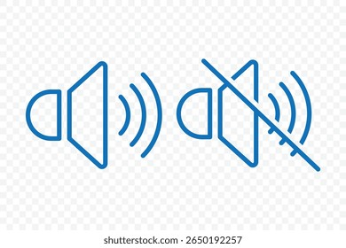 Speaker icon set. volume icon vector. Mute and unmute volume sound. Blue volume control sign, Audio icon. Vector Illustration