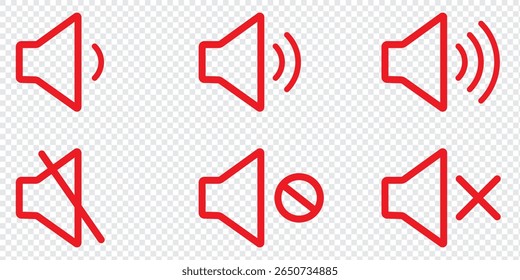 Speaker icon set. volume icon vector. Loudspeaker icon vector. Mute and unmute speaker line icon. Editable stock vector set.