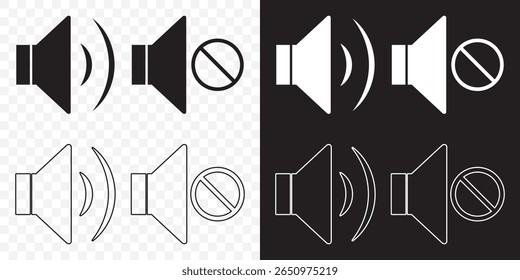 Speaker icon set. volume icon vector. loudspeaker icon vector. sound symbol. mute speaker icon set. mute speaker on Transparent Background. EPS 10.
