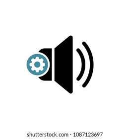 Speaker icon with settings sign. Speaker icon and customize, setup, manage, process symbol. Vector illustration