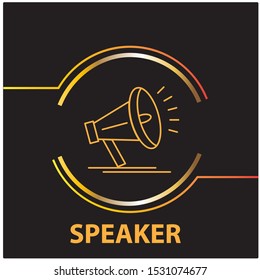 speaker icon. Simple golden line icon on black background. Vector illustration