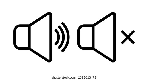 Speaker icon. Sound icon. Mute icon. Sound off vector icon. Mute button speaker. Volume sign. Vector illustration isolated on white background.
