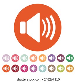 The speaker icon. Sound symbol. Flat Vector illustration. Button Set