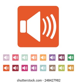 The speaker icon. Sound symbol. Flat Vector illustration. Button Set