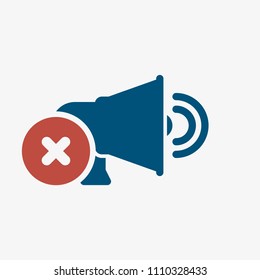 Speaker icon, technology icon with cancel sign. Speaker icon and close, delete, remove symbol. Vector illustration