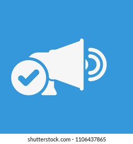 Speaker icon, technology icon with check sign. Speaker icon and approved, confirm, done, tick, completed symbol. Vector illustration